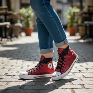 Vtg Converse Chuck Taylor All Star Glitter High Top Shoes Women’s 7 Men’s 5 Red